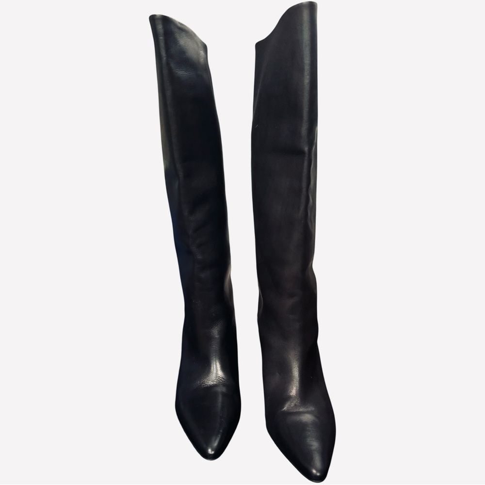 Ralph Lauren Collection Italian Black Leather Tall Knee High Boots Sz 7 - Picture 2 of 6